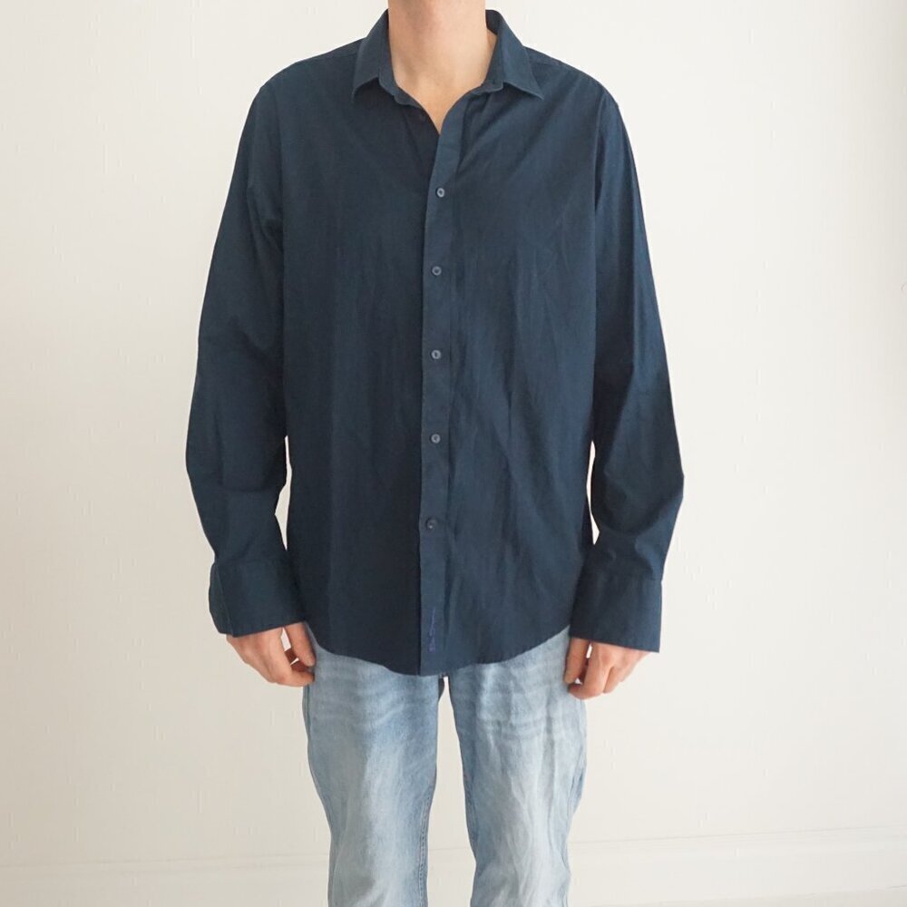 Ben Sherman Heritage Navy 98% Cotton Button Down Regular Fit Dress Shirt XL